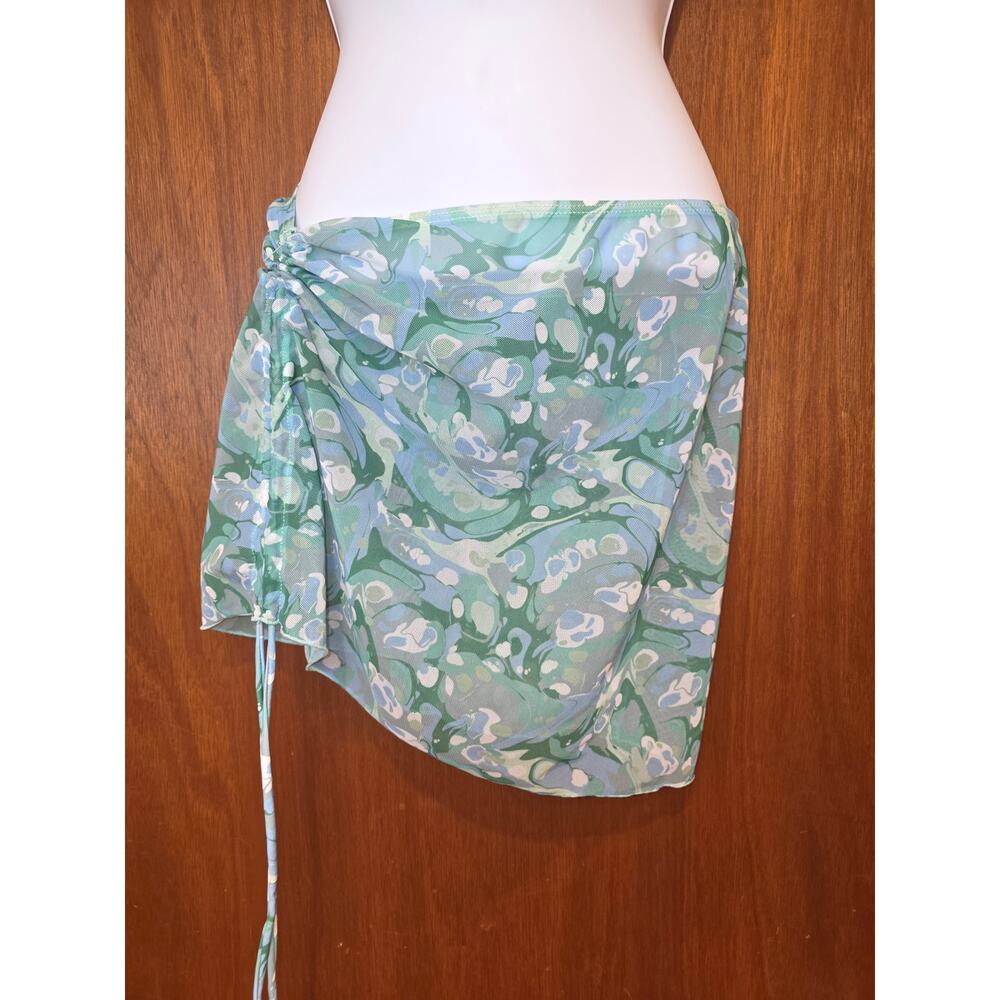 RomWe green puchi print. sheer mesh adjustable, mini skirt‎ suit cover up sz L
